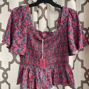 Simply Southern Pink and Teal Floral Blouse